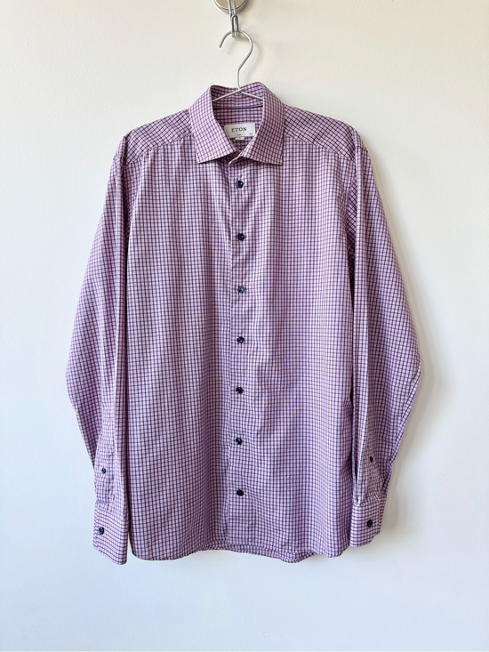 Eton Other - Eton Men's Purple Square Check Button Up Dress Shirt - Easy Iron - Size 39/M